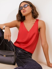 Friends Like These Red V-Neck Satin Vest Top - Image 1 of 5