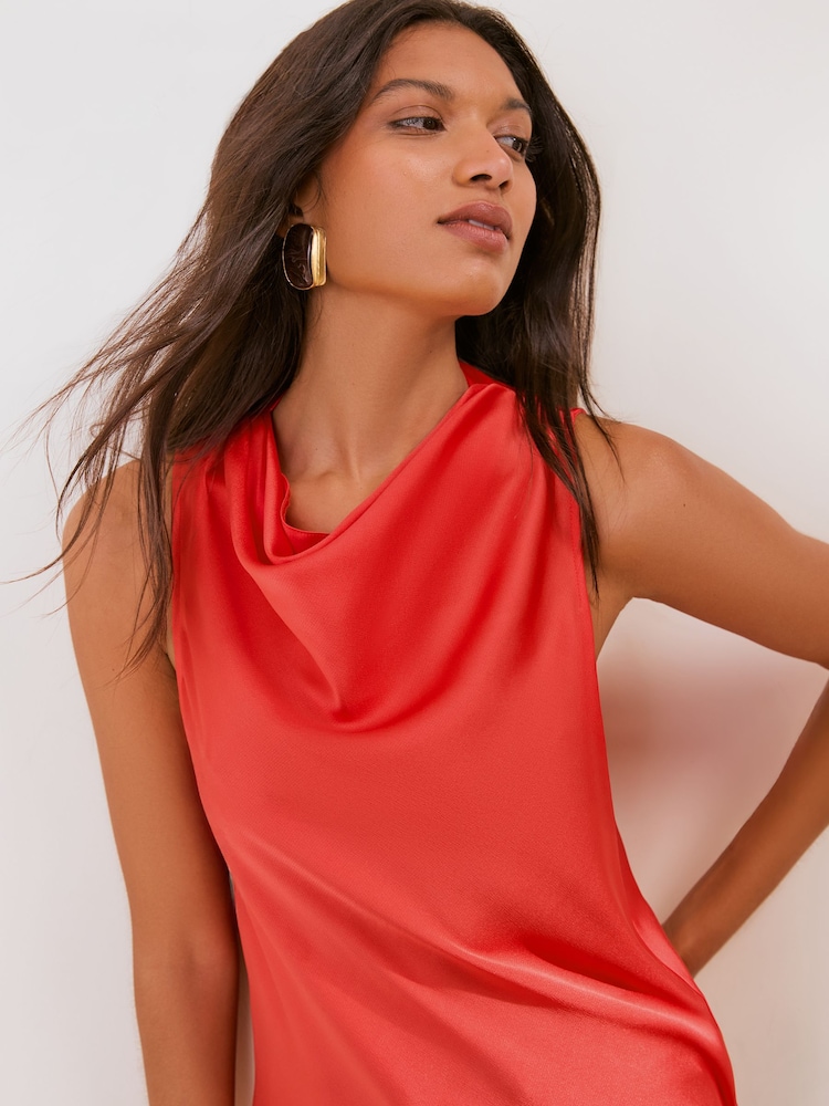 Friends Like These Red Satin Cowl Neck Sleeveless Blouse - Image 1 of 4