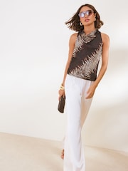 Friends Like These Palm Print Cowl Neck Satin Halter Top - Image 5 of 5