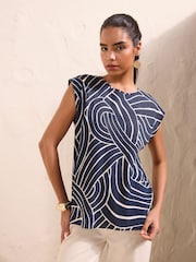 Friends Like These Navy Print Round Neck Short Sleeve Top - Image 1 of 5