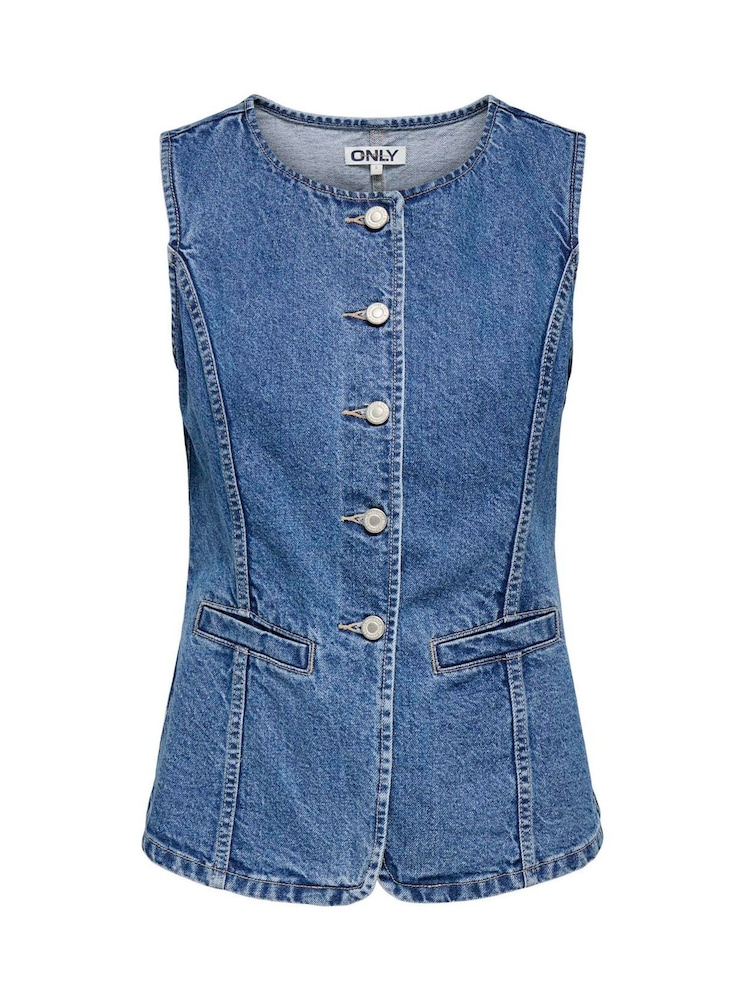 ONLY Blue Denim Button Through Waistcoat - Image 3 of 3