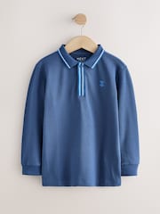 Bleu - Long Sleeve Tipped Polo Shirt (3-16yrs) - Image 1 de 4
