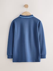 Bleu - Long Sleeve Tipped Polo Shirt (3-16yrs) - Image 2 de 4