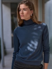 Marineblau/blau - N.Premium Merino Wool Roll Neck Jumper - Bild 4 von 8