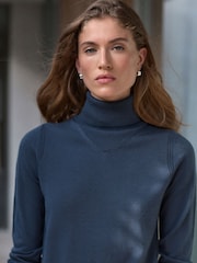 Marineblau/blau - N.Premium Merino Wool Roll Neck Jumper - Bild 5 von 8