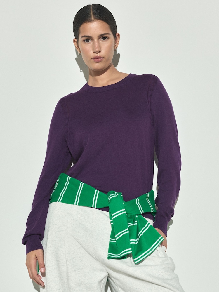 Purple Cotton Rich Soft Touch Long Sleeve Crew Neck Jumper - Image 1 of 4 Purple Cotton Rich Soft Touch Long Sleeve Crew Neck Jumper - Image 1 of 4