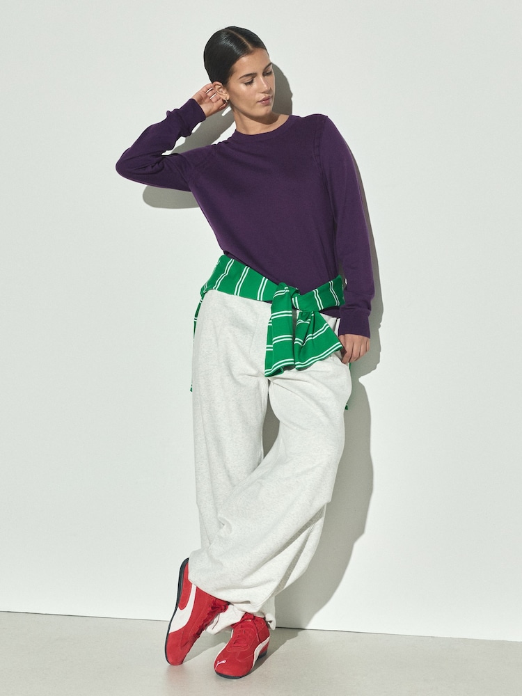 Purple Cotton Rich Soft Touch Long Sleeve Crew Neck Jumper - Image 2 of 4 Purple Cotton Rich Soft Touch Long Sleeve Crew Neck Jumper - Image 2 of 4