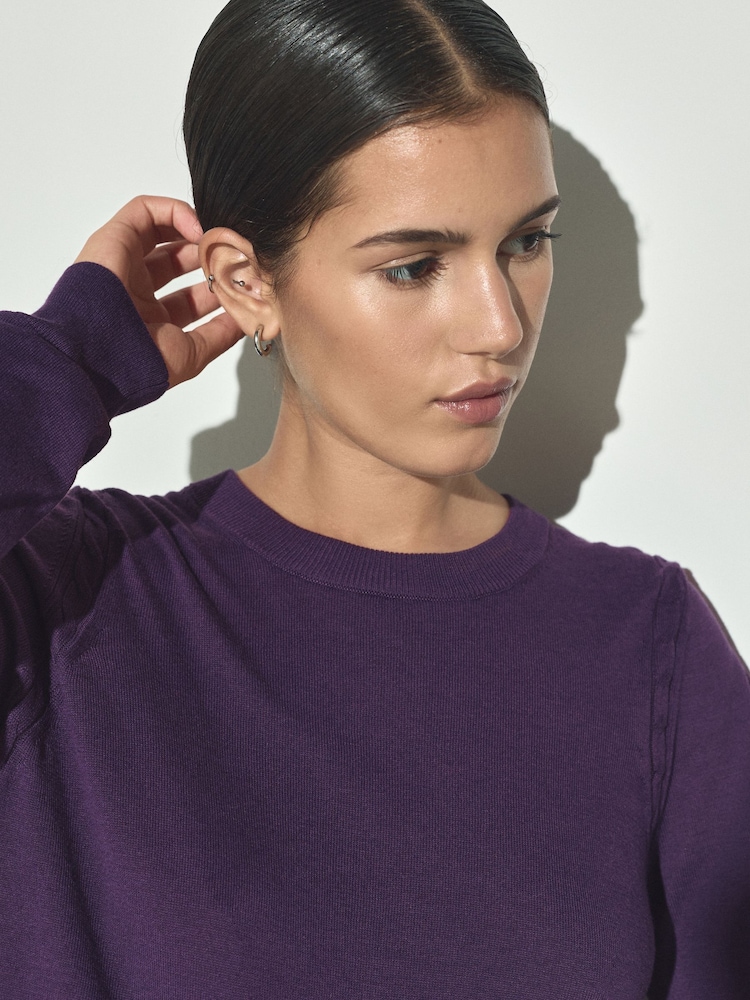 Purple Cotton Rich Soft Touch Long Sleeve Crew Neck Jumper - Image 4 of 4 Purple Cotton Rich Soft Touch Long Sleeve Crew Neck Jumper - Image 4 of 4