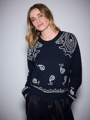 Navy emb Supersoft Crew Neck Long Sleeve Jumper - Image 1 of 8