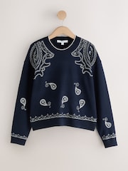 Navy emb Supersoft Crew Neck Long Sleeve Jumper - Image 6 of 8