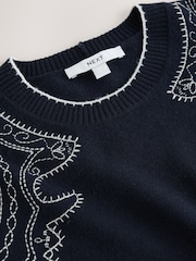 Navy emb Supersoft Crew Neck Long Sleeve Jumper - Image 8 of 8