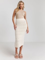 Simply Be Cream Crochet Co-Ord 100% Cotton Midi Skirt - Image 1 of 4