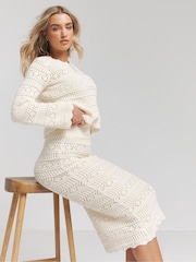 Simply Be Cream Crochet Co-Ord 100% Cotton Midi Skirt - Image 2 of 4