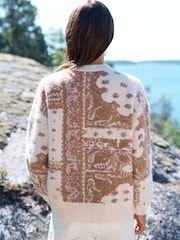 Ecru/Camel Brown Relaxed Long Sleeve Crew Neck Jumper - Image 3 of 7