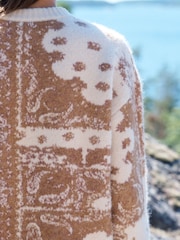 Ecru/Camel Brown Relaxed Long Sleeve Crew Neck Jumper - Image 4 of 7
