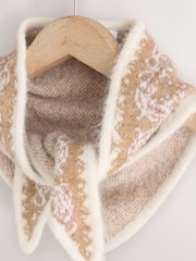 Ecru/Camel Brown Paisley Knitted Scarf - Image 4 of 5