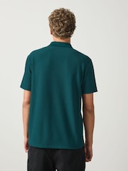 Teal Blue Plain Textured Smart Zip Neck Polo Shirt - Image 4 of 7