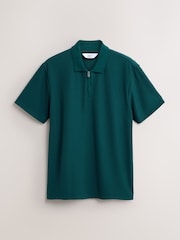 Teal Blue Plain Textured Smart Zip Neck Polo Shirt - Image 5 of 7