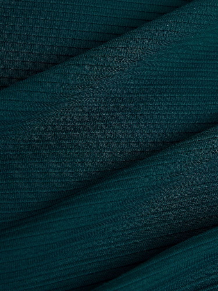 Teal Blue Plain Textured Smart Zip Neck Polo Shirt - Image 7 of 7 Teal Blue Plain Textured Smart Zip Neck Polo Shirt - Image 7 of 7
