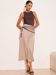 Lipsy Satin Polka Dot Scarf Detail Midi Skirt - Imaginea 1 din 5