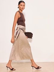 Lipsy Satin Polka Dot Scarf Detail Midi Skirt - Imaginea 2 din 5