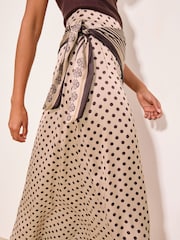 Lipsy Satin Polka Dot Scarf Detail Midi Skirt - Imaginea 3 din 5