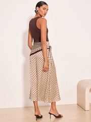 Lipsy Satin Polka Dot Scarf Detail Midi Skirt - Imaginea 5 din 5