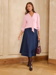 Love & Roses Rose Pink Tie Neck Knitted Top - Image 3 of 5
