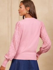 Love & Roses Rose Pink Tie Neck Knitted Top - Image 4 of 5