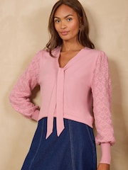 Love & Roses Rose Pink Tie Neck Knitted Top - Image 5 of 5