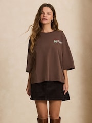 Chocolate Brown Christmas Graphic Boxy Short Sleeve Crew Neck T-Shirt - Image 2 of 4