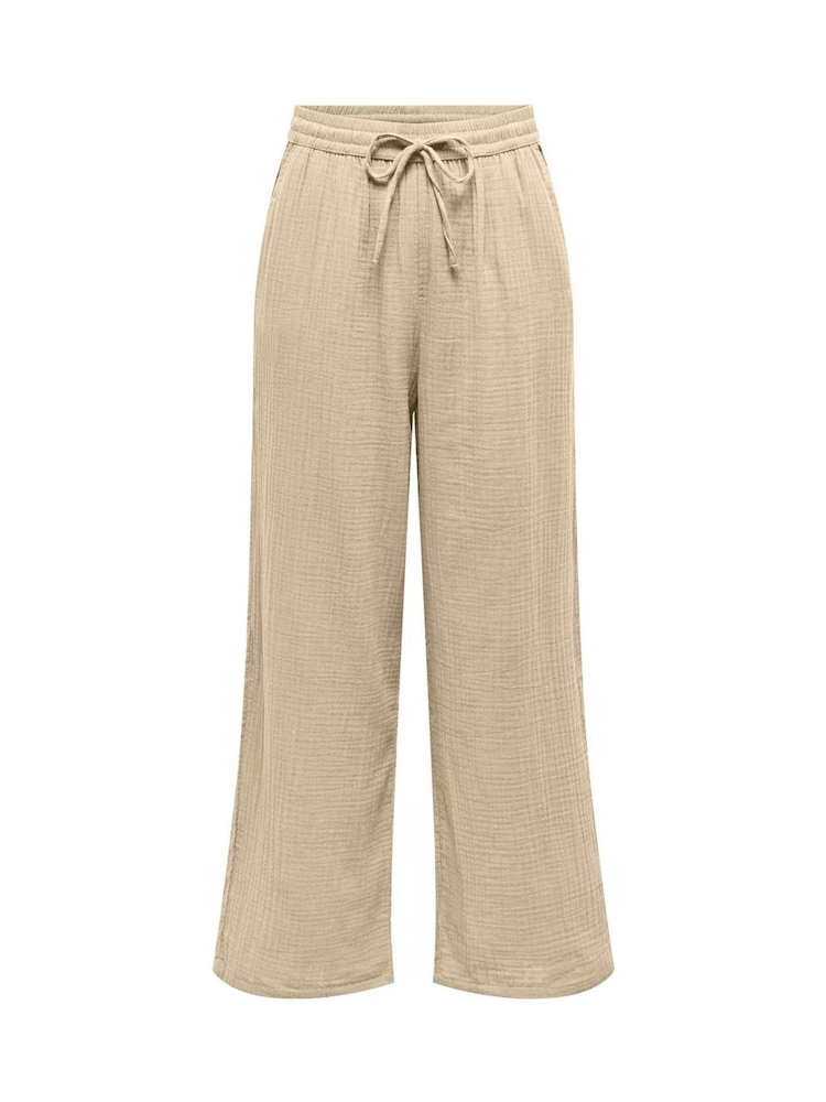 ONLY Textured Cotton Tie Waist Trousers - Bild 1 von 3