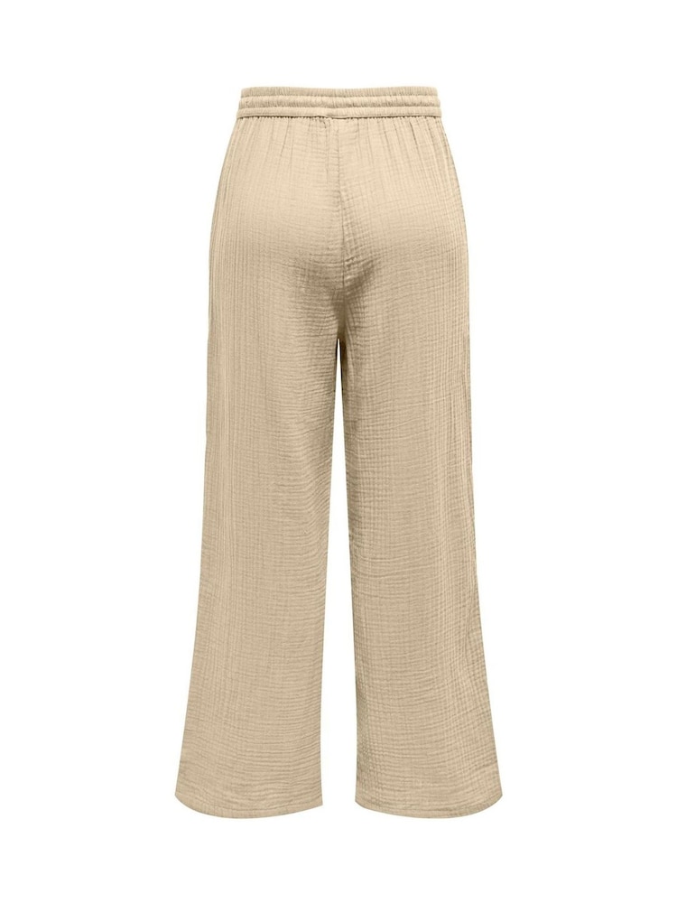 ONLY Textured Cotton Tie Waist Trousers - Bild 2 von 3