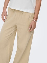 ONLY Textured Cotton Tie Waist Trousers - Imaginea 4 din 7