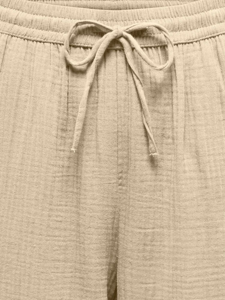 ONLY Textured Cotton Tie Waist Trousers - Imaginea 7 din 7