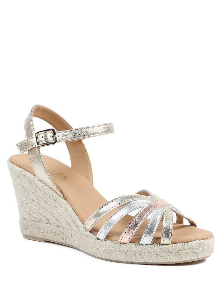 Jones Bootmaker Gold Alivia2 Leather Wedge Espadrilles Shoes - Image 2 of 5 Jones Bootmaker Gold Alivia2 Leather Wedge Espadrilles Shoes - Image 2 of 5