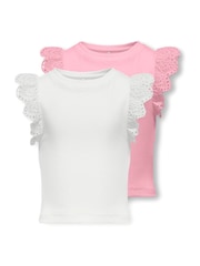 ONLY KIDS Pink/White ONLY KIDS Frill Sleeve T-Shirts 2 Pack - Image 1 of 2