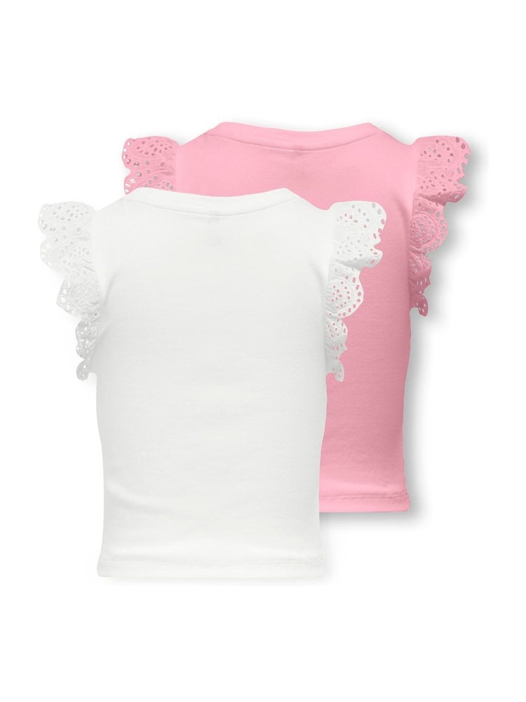 ONLY KIDS Pink/White ONLY KIDS Frill Sleeve T-Shirts 2 Pack - Image 2 of 2