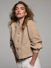 브라운 - Mint Velvet Leather Puff Sleeve Jacket - 8의 이미지 3