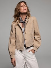 브라운 - Mint Velvet Leather Puff Sleeve Jacket - 8의 이미지 5