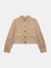 브라운 - Mint Velvet Leather Puff Sleeve Jacket - 8의 이미지 7