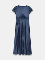 Mint Velvet Blue Satin Lace Detail Midi Dress - Image 8 of 8