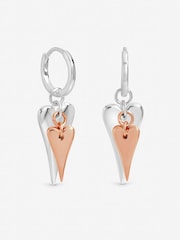 Inicio Silver Plated Two Tone Heart Charm Hoop Earrings - Gift Pouch - Image 1 of 1