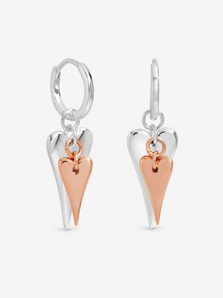 Inicio Silver Plated Two Tone Heart Charm Hoop Earrings - Gift Pouch - Image 1 of 1