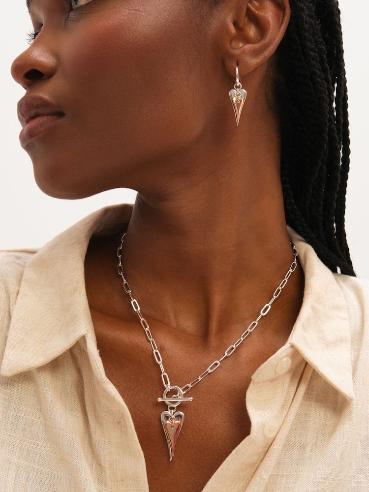 Inicio Silver Plated Two Tone Heart Charm Hoop Earrings - Gift Pouch - Image 2 of 3