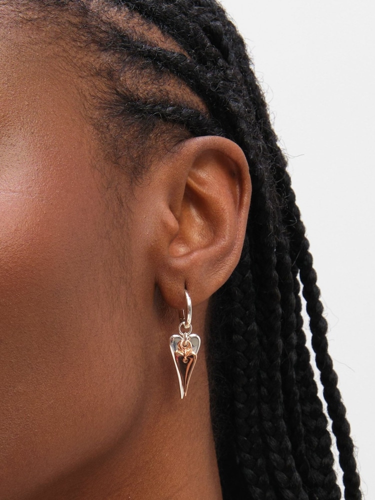 Inicio Silver Plated Two Tone Heart Charm Hoop Earrings - Gift Pouch - Image 3 of 3