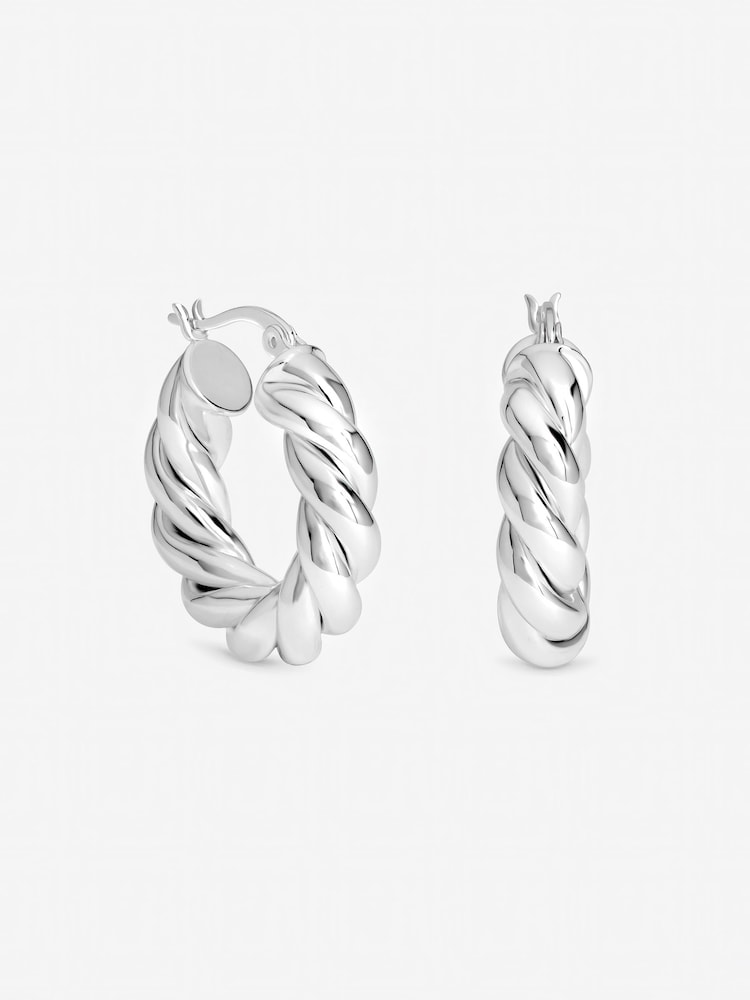 Inicio Silver Tone Twisted Chubby Hoops - Gift Pouch - Image 1 of 2
