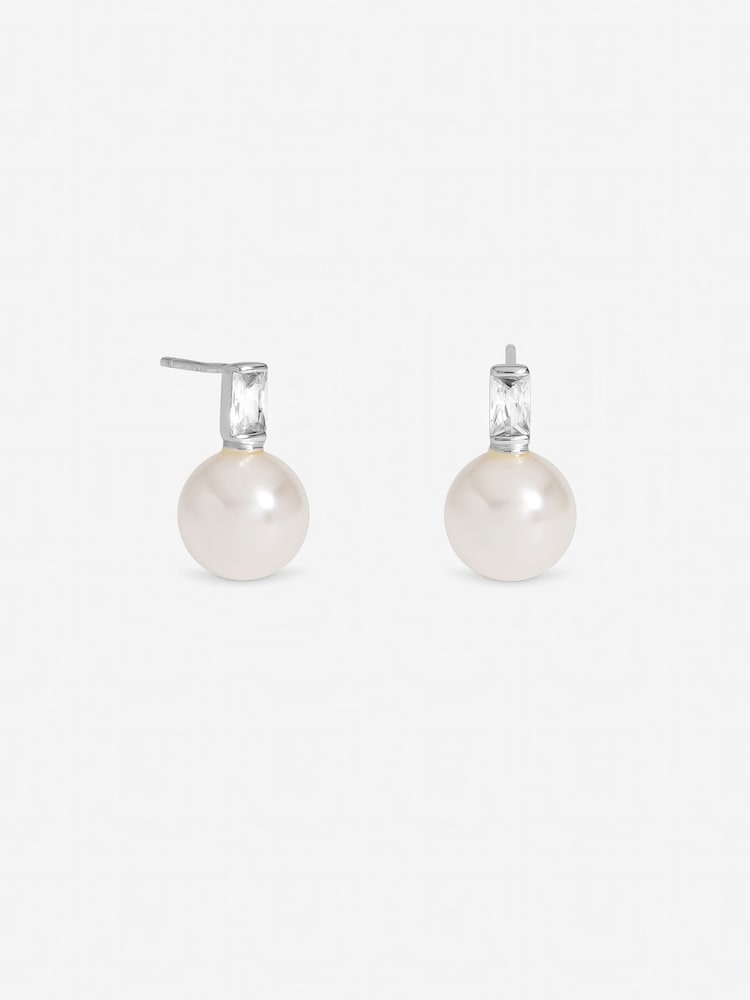 Inicio Silver Tone Cubic Zirconia and Pearl Studs - Gift Pouch - Image 1 of 1 Inicio Silver Tone Cubic Zirconia and Pearl Studs - Gift Pouch - Image 1 of 1