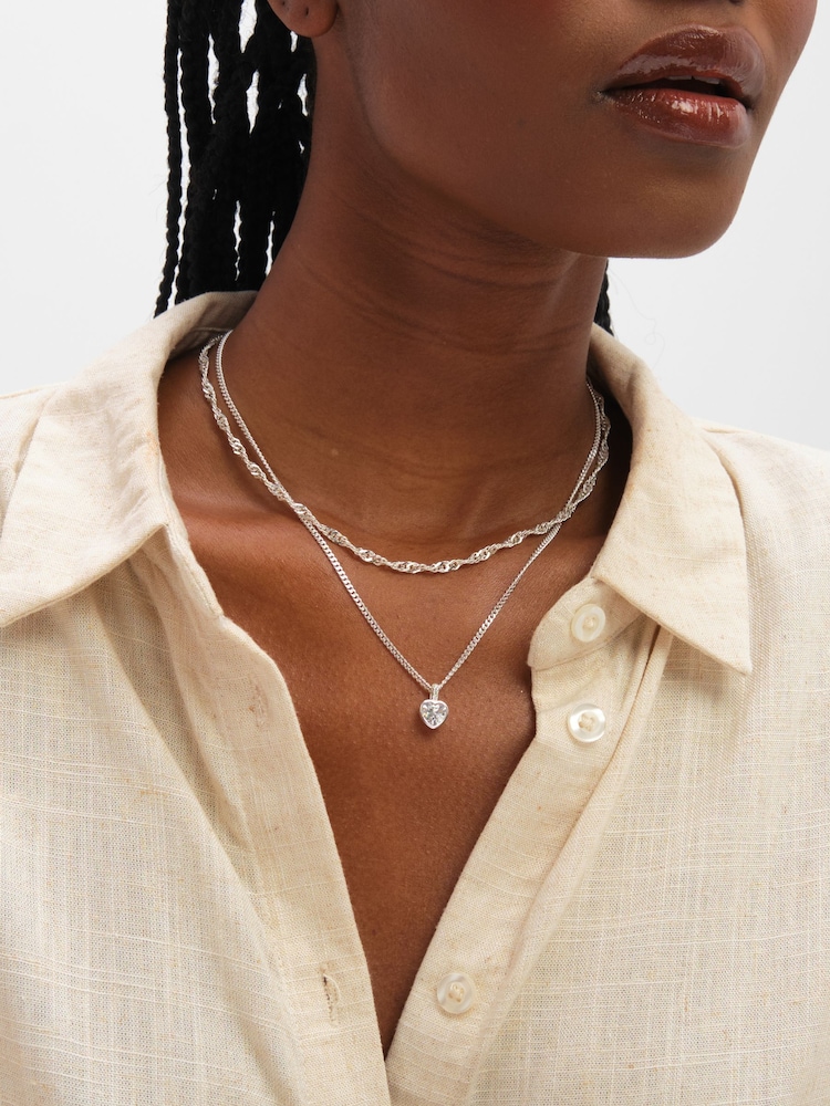 Inicio Sterling Silver Heart Bezel Necklace - Gift Pouch - Image 1 of 3