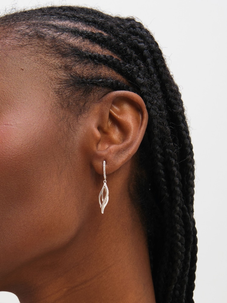 Inicio Sterling Silver Pave Twist Cage Drop Earrings - Gift Pouch - Image 1 of 3